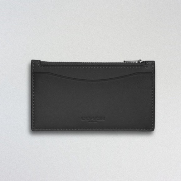 Coach Zip Card Case Wallet Two-Tone Colorblock Calf Leather Black/Olive Green OS - Picture 1 of 12